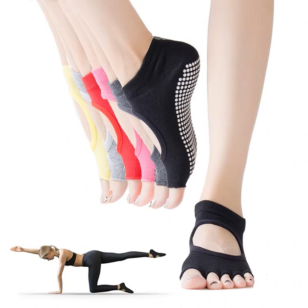 Home Gym Yoga - 背中が開いた五本指タイプのヨガソックス。通気性に優れた、ピラティスや裸足でのスポーツ、自宅やスタジオでの使用に適した、滑り止め付きのフィットネススポーツソックス。