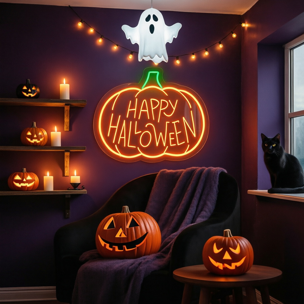 ハロウィンネオンサイン カスタムパンプキンネオンライト 家庭 - Home Gym Neon Sign のレビューと価格